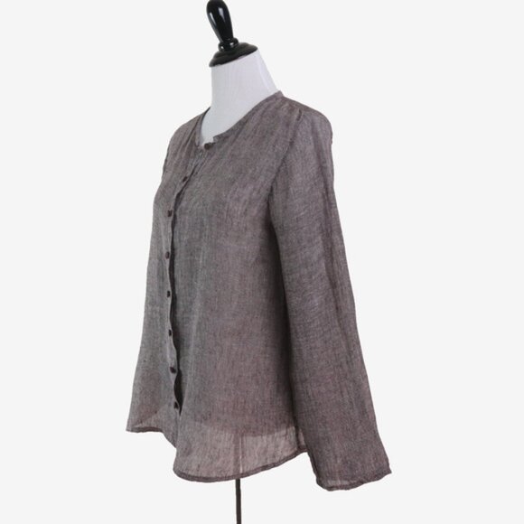 Eileen Fisher Size S Woven Linen Button Down Blouse Brown - Picture 2 of 10